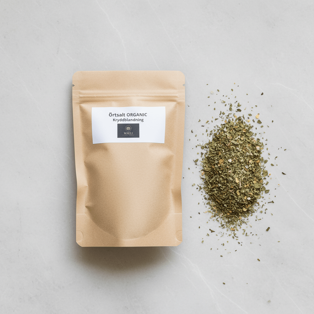 Örtsalt flatlay – havssalt med timjan och rosmarin